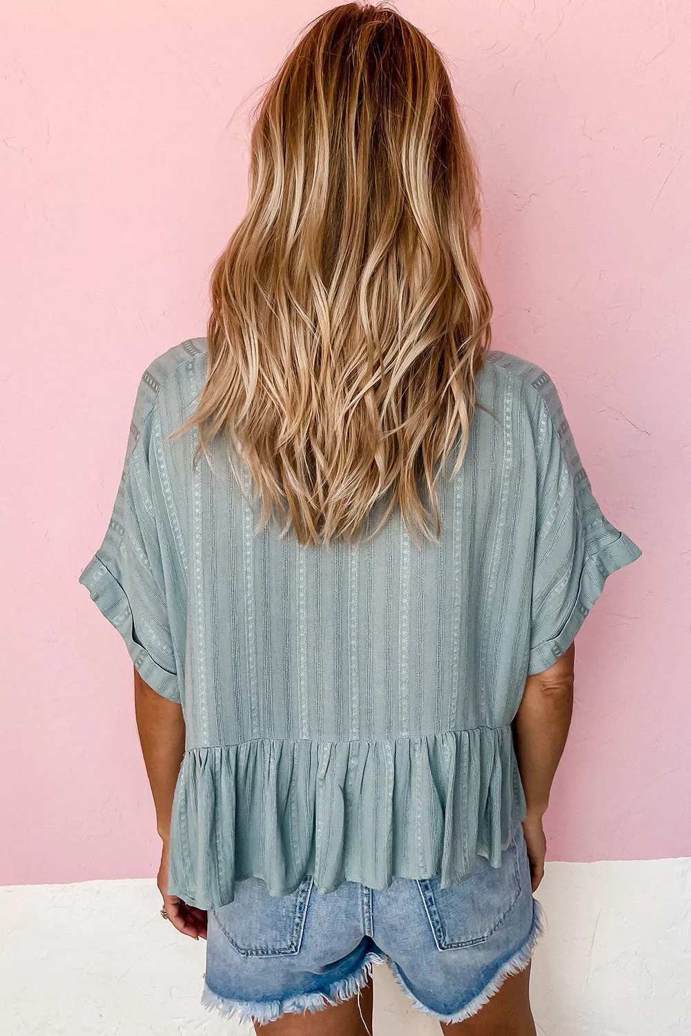 Laurel Green Textured Ruffled Hem Short Sleeve T Shirt