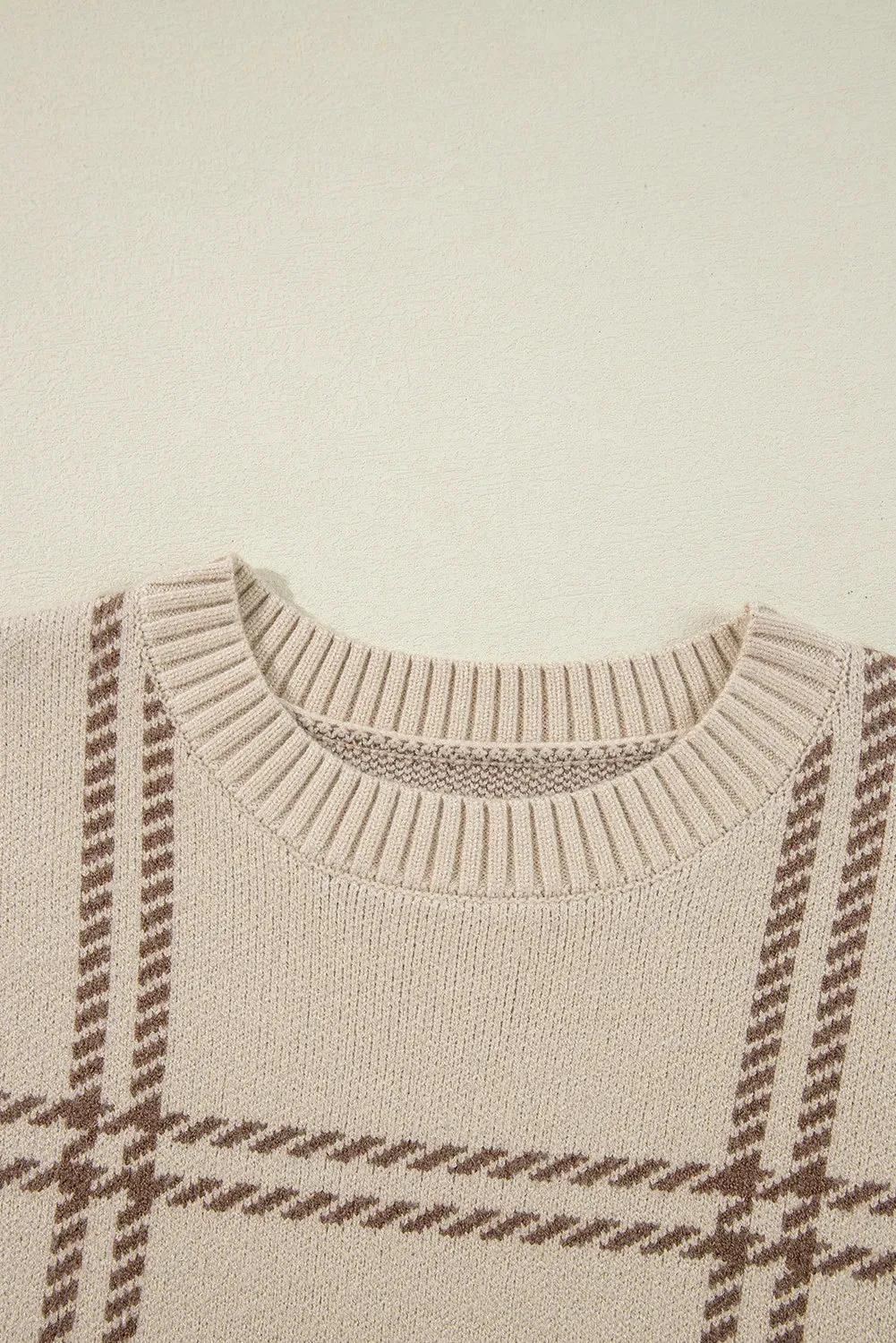 Lauren Plaid Round Neck Dropped Shoulder Sweater