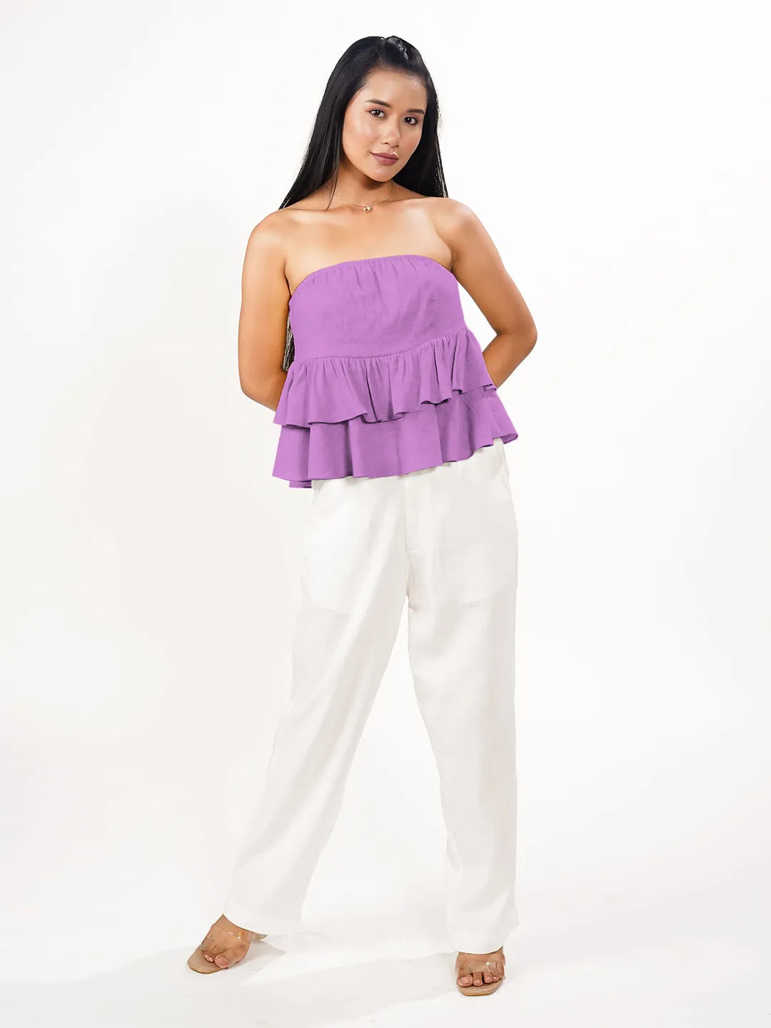 Lavender Solid Off Shoulder Top