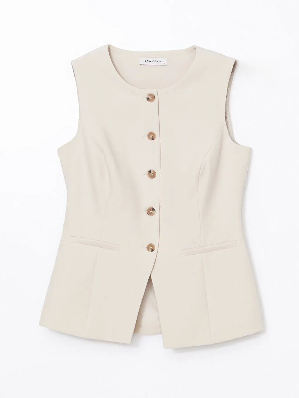 LCW Vision Ecru Crew Neck Women Classic Vest