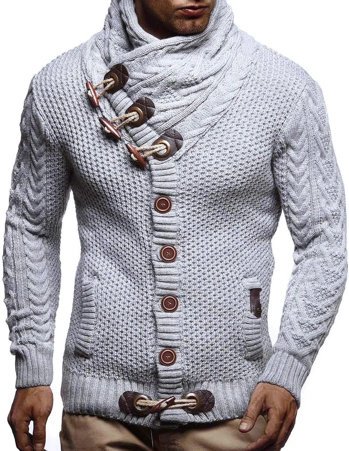 Leif Nelson Men's Knitted Turtleneck Jacket - Winter Cardigan Sweaters for Men