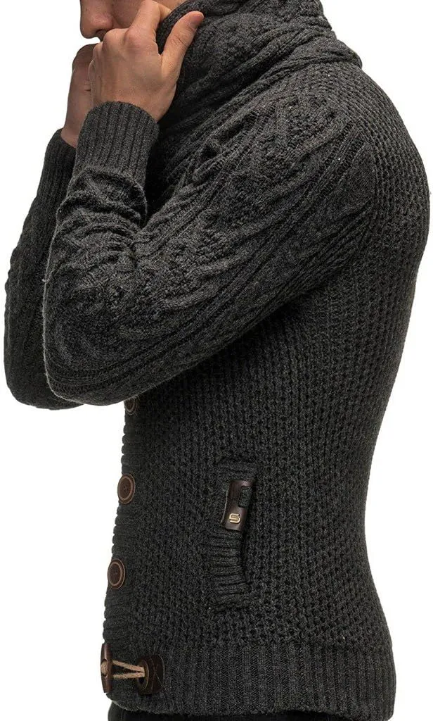 Leif Nelson Men's Knitted Turtleneck Jacket - Winter Cardigan Sweaters for Men