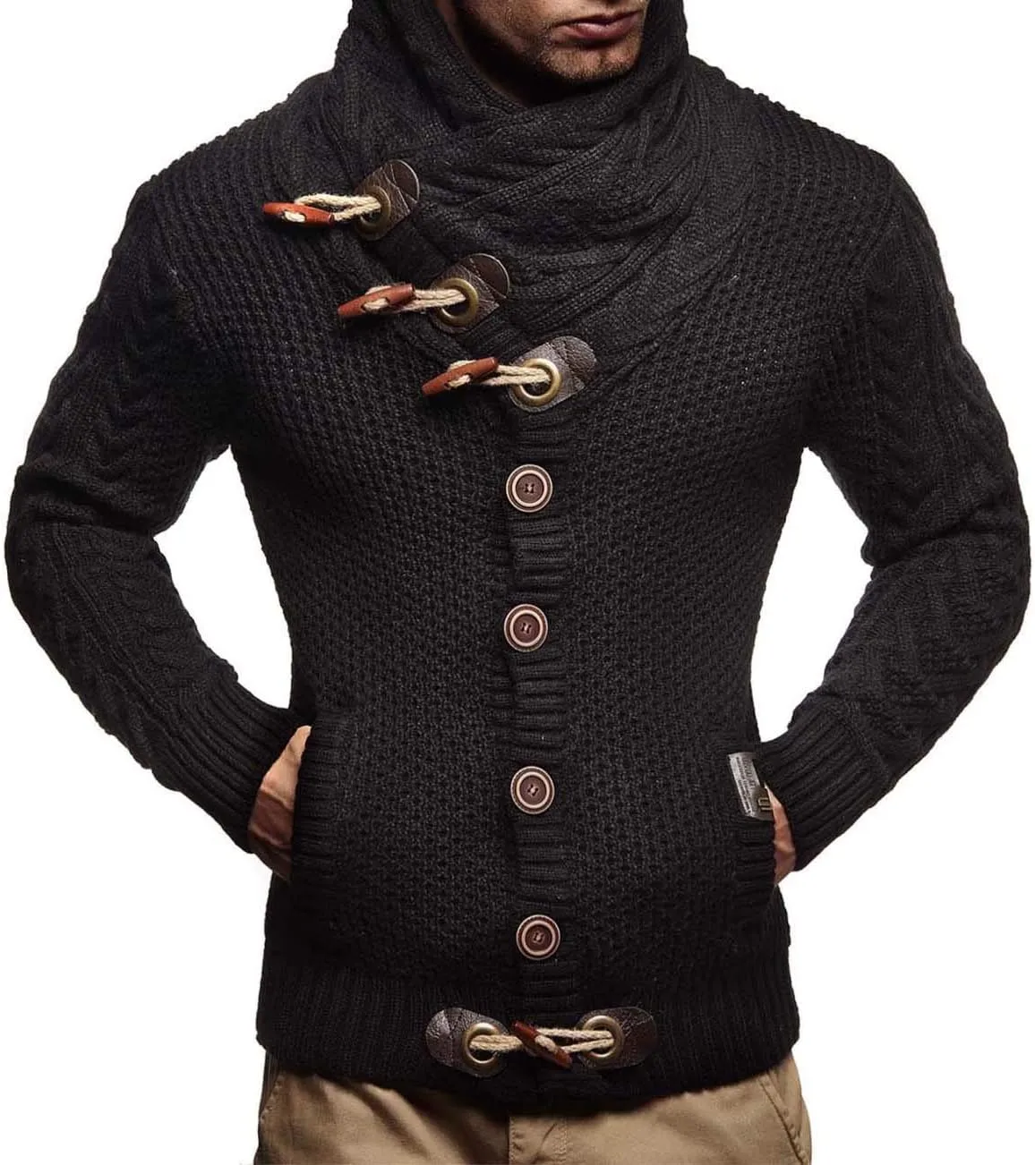 Leif Nelson Men's Knitted Turtleneck Jacket - Winter Cardigan Sweaters for Men