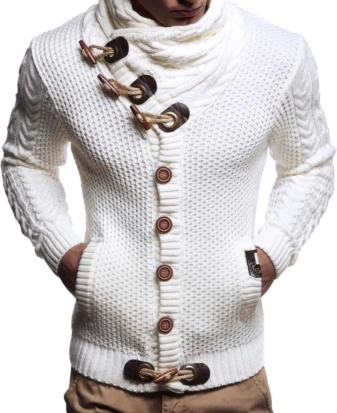 Leif Nelson Men's Knitted Turtleneck Jacket - Winter Cardigan Sweaters for Men