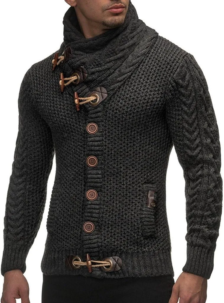 Leif Nelson Men's Knitted Turtleneck Jacket - Winter Cardigan Sweaters for Men
