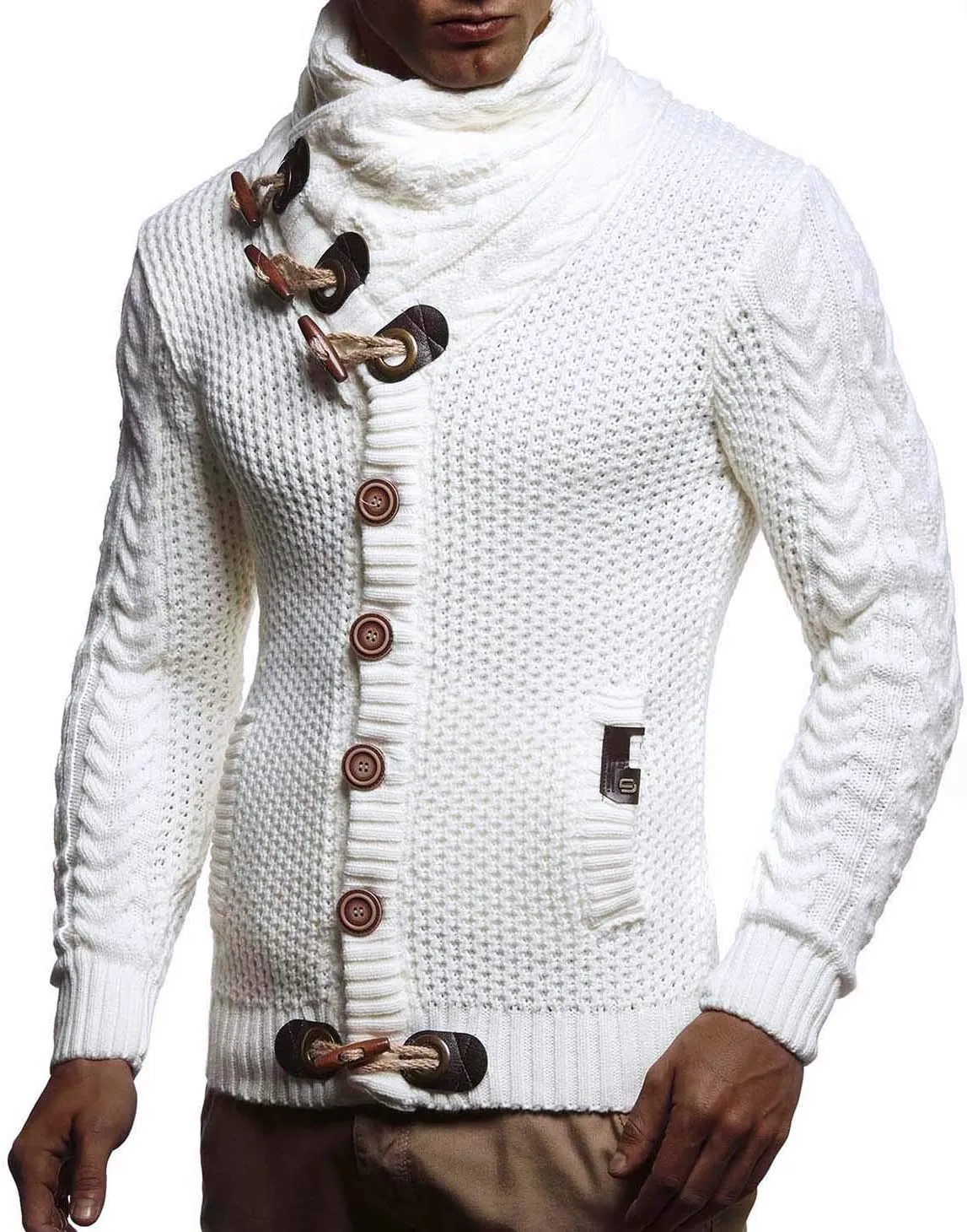 Leif Nelson Men's Knitted Turtleneck Jacket - Winter Cardigan Sweaters for Men