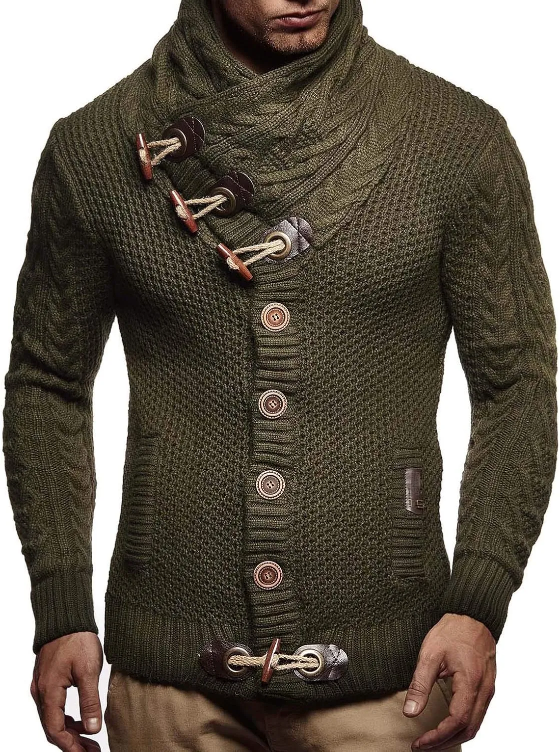 Leif Nelson Men's Knitted Turtleneck Jacket - Winter Cardigan Sweaters for Men