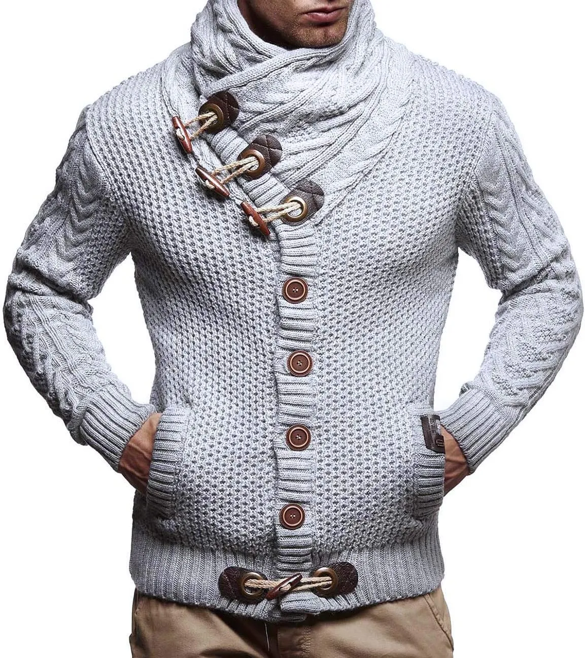 Leif Nelson Men's Knitted Turtleneck Jacket - Winter Cardigan Sweaters for Men