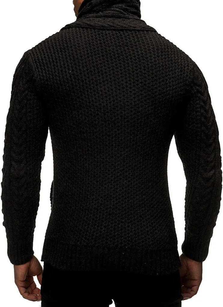 Leif Nelson Men's Knitted Turtleneck Jacket - Winter Cardigan Sweaters for Men