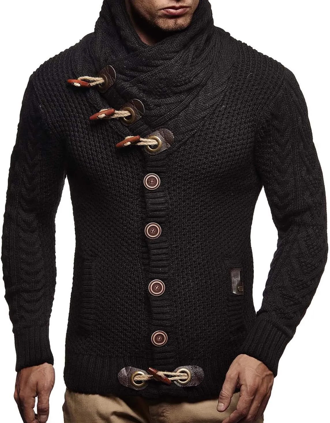 Leif Nelson Men's Knitted Turtleneck Jacket - Winter Cardigan Sweaters for Men