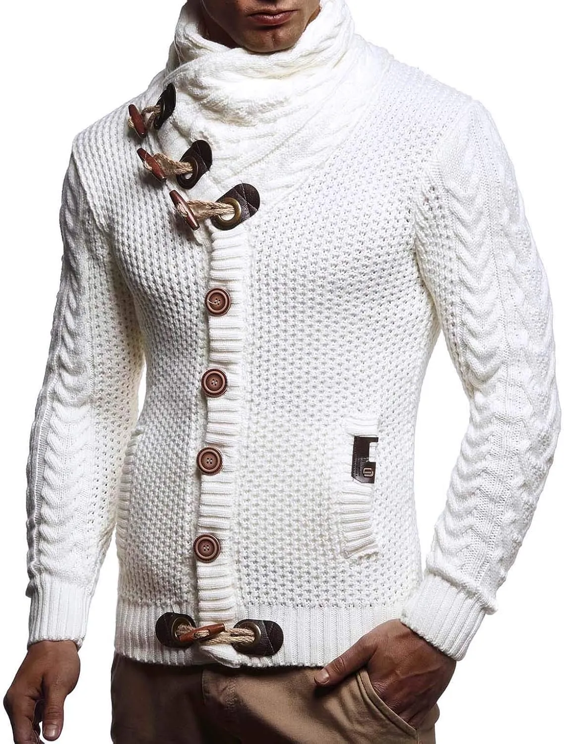 Leif Nelson Men's Knitted Turtleneck Jacket - Winter Cardigan Sweaters for Men