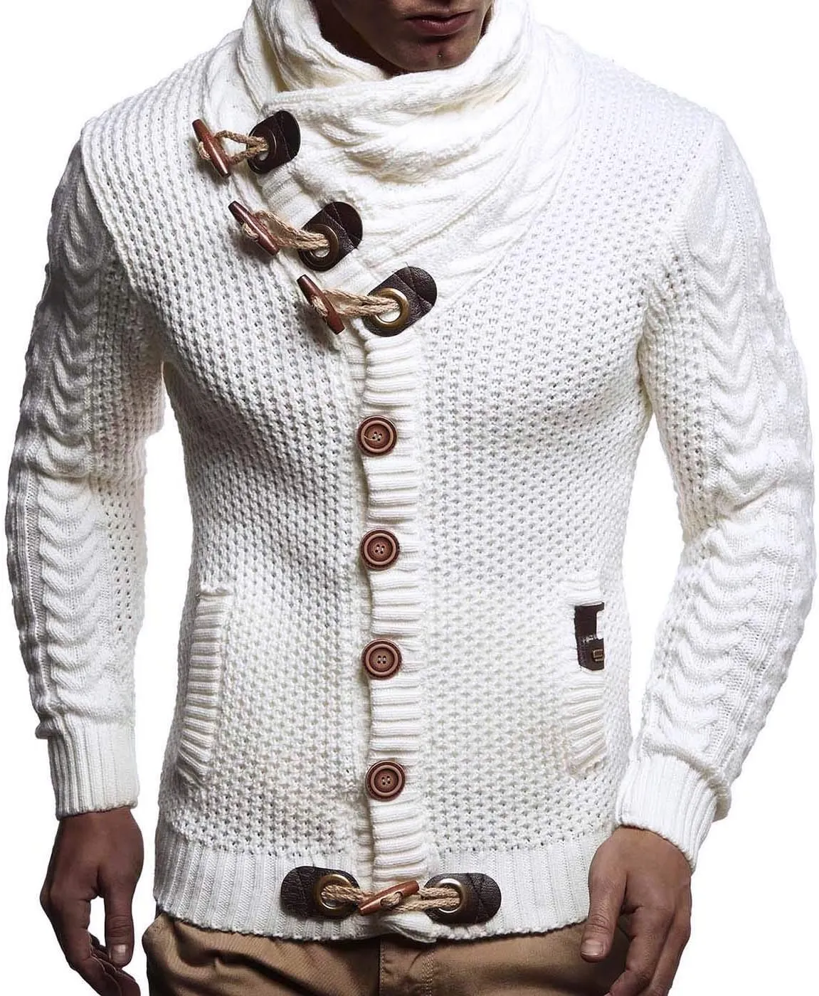Leif Nelson Men's Knitted Turtleneck Jacket - Winter Cardigan Sweaters for Men