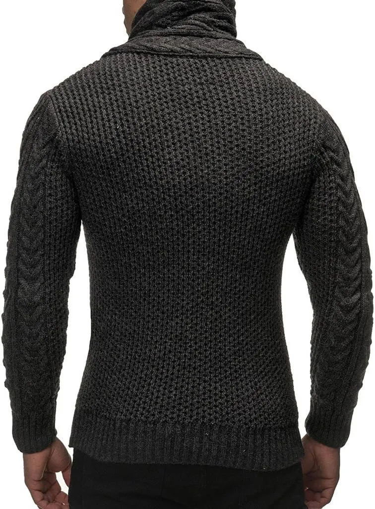 Leif Nelson Men's Knitted Turtleneck Jacket - Winter Cardigan Sweaters for Men