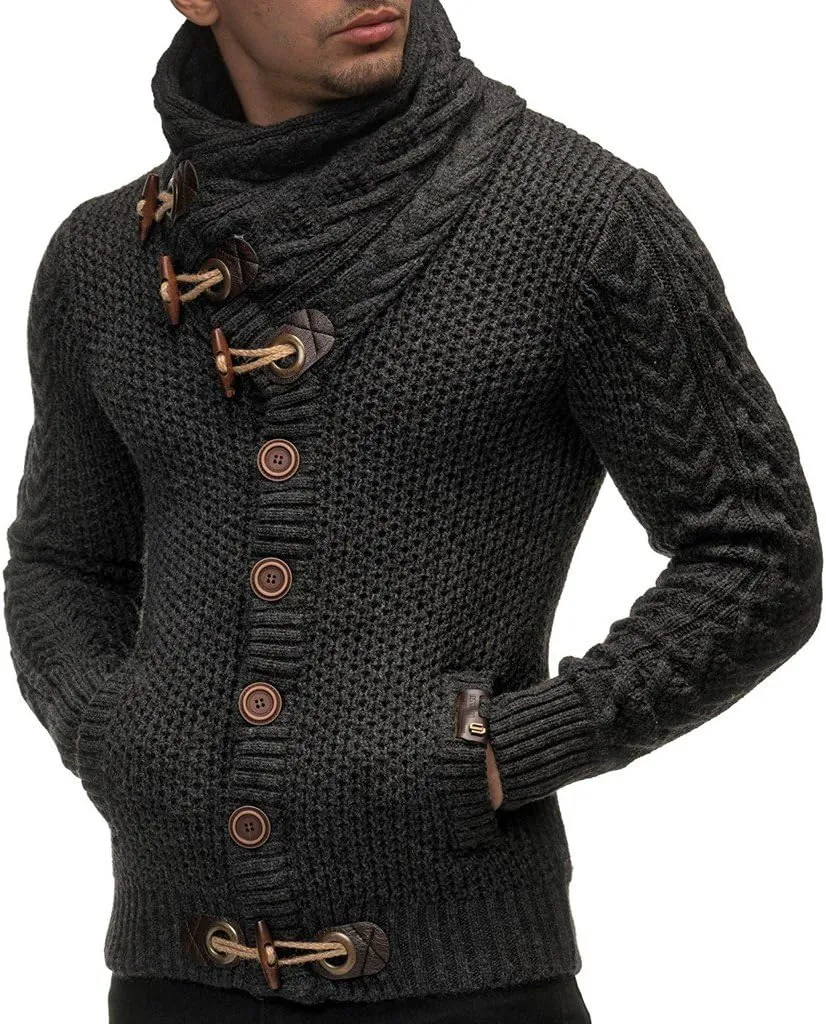 Leif Nelson Men's Knitted Turtleneck Jacket - Winter Cardigan Sweaters for Men