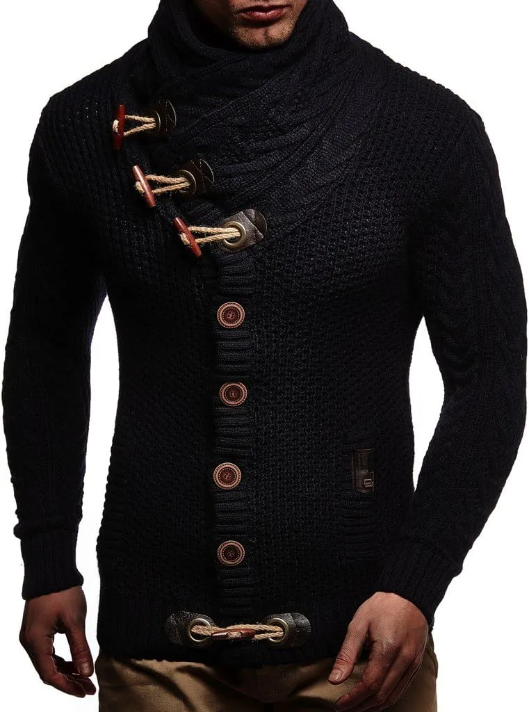 Leif Nelson Men's Knitted Turtleneck Jacket - Winter Cardigan Sweaters for Men