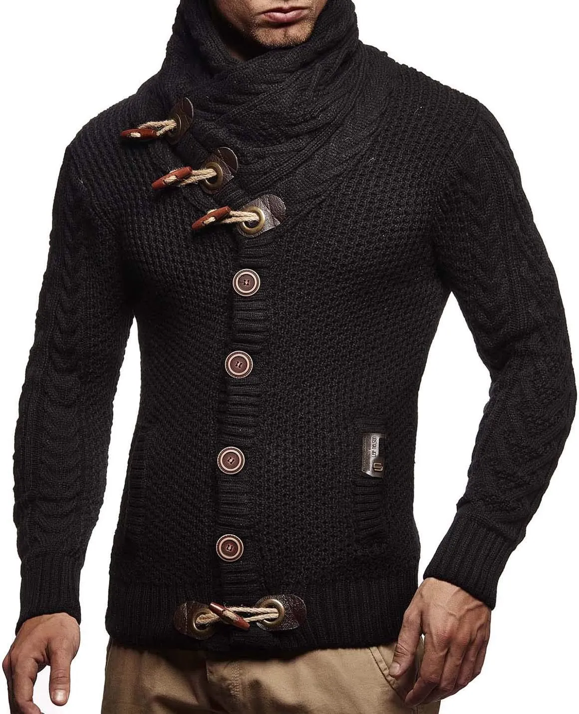 Leif Nelson Men's Knitted Turtleneck Jacket - Winter Cardigan Sweaters for Men