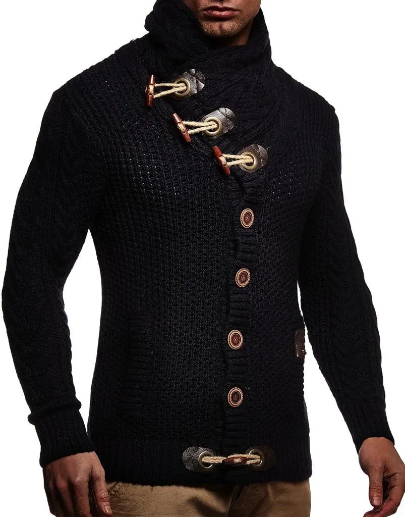 Leif Nelson Men's Knitted Turtleneck Jacket - Winter Cardigan Sweaters for Men
