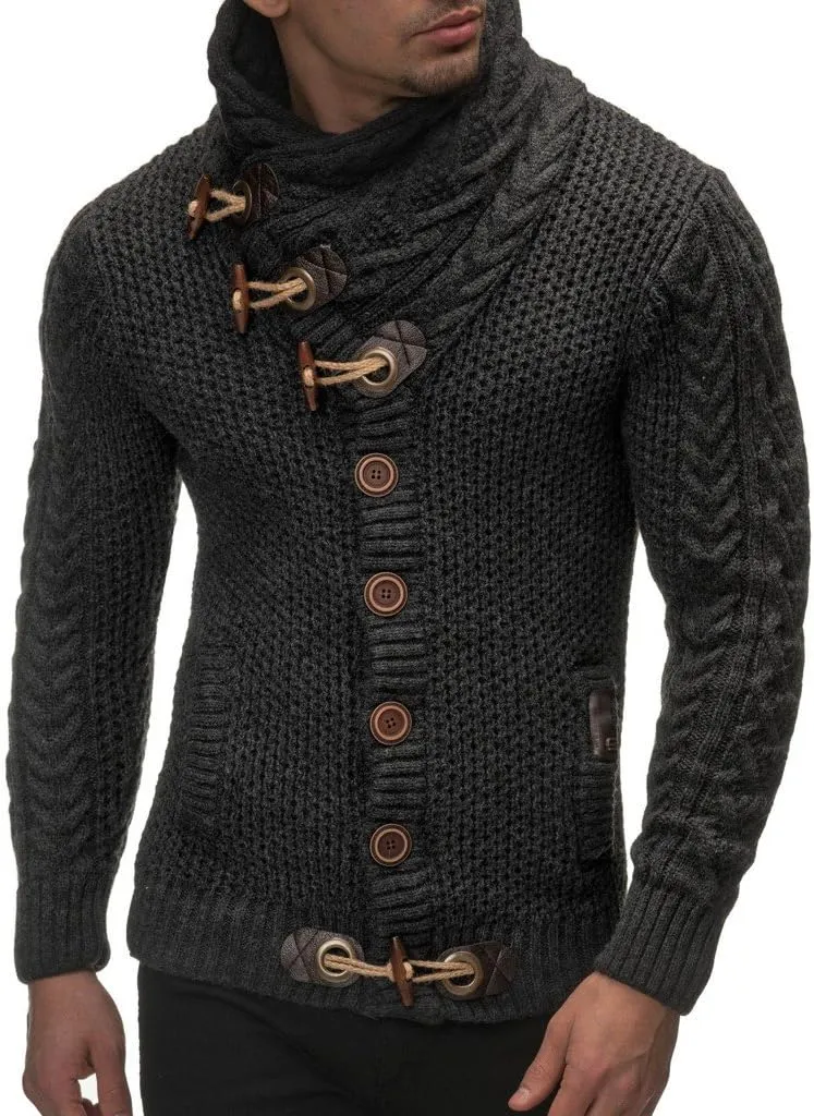 Leif Nelson Men's Knitted Turtleneck Jacket - Winter Cardigan Sweaters for Men