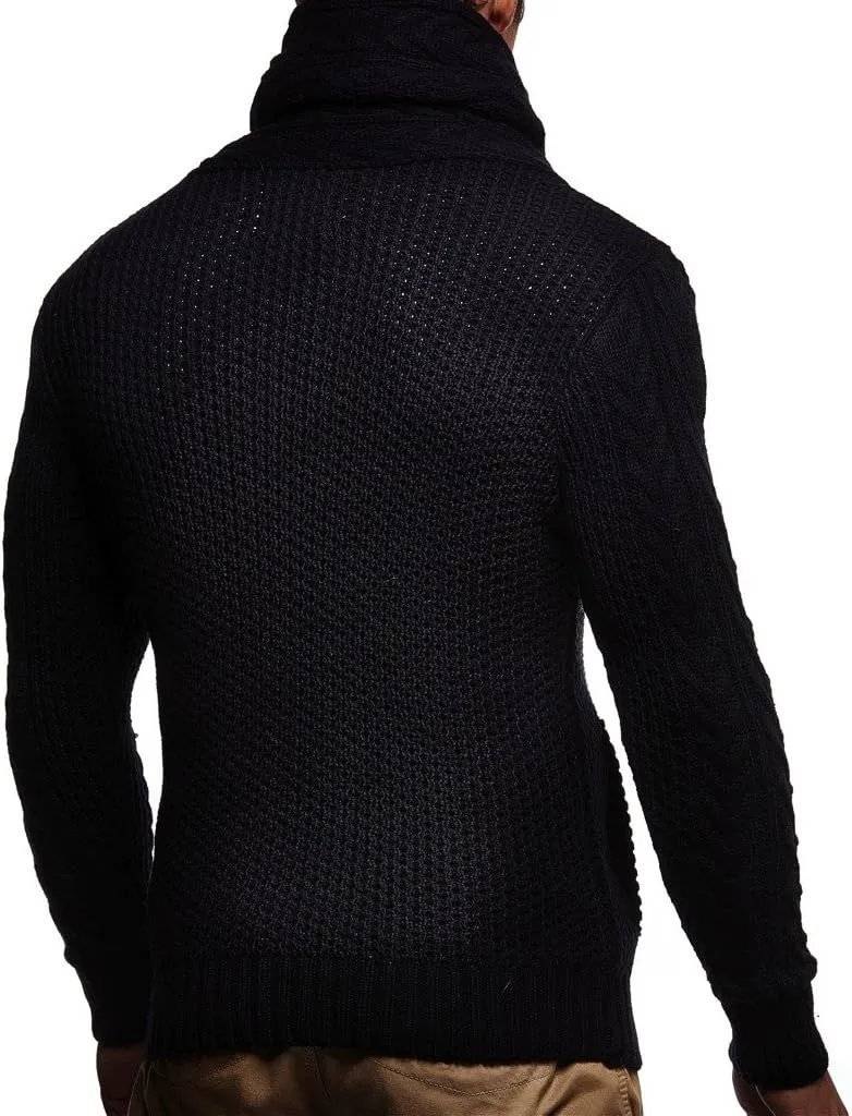 Leif Nelson Men's Knitted Turtleneck Jacket - Winter Cardigan Sweaters for Men