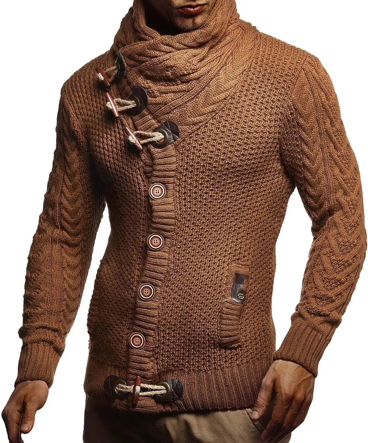 Leif Nelson Men's Knitted Turtleneck Jacket - Winter Cardigan Sweaters for Men