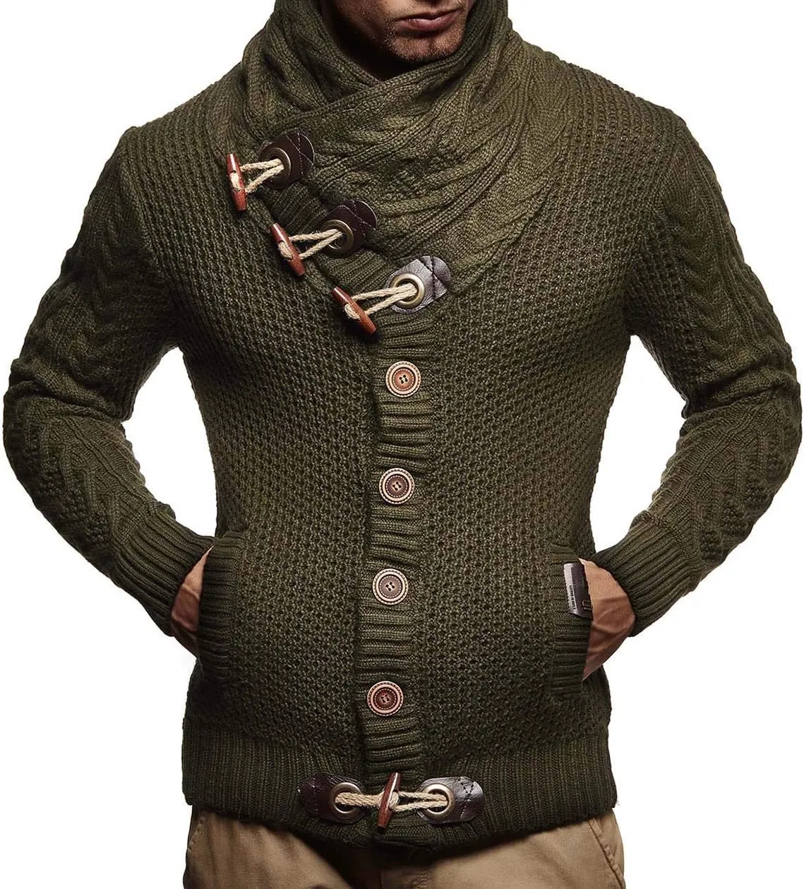 Leif Nelson Men's Knitted Turtleneck Jacket - Winter Cardigan Sweaters for Men