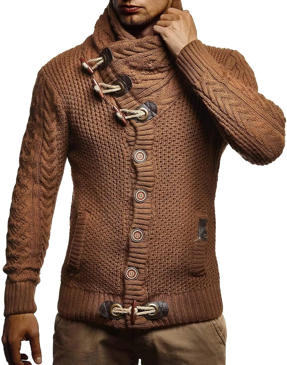 Leif Nelson Men's Knitted Turtleneck Jacket - Winter Cardigan Sweaters for Men