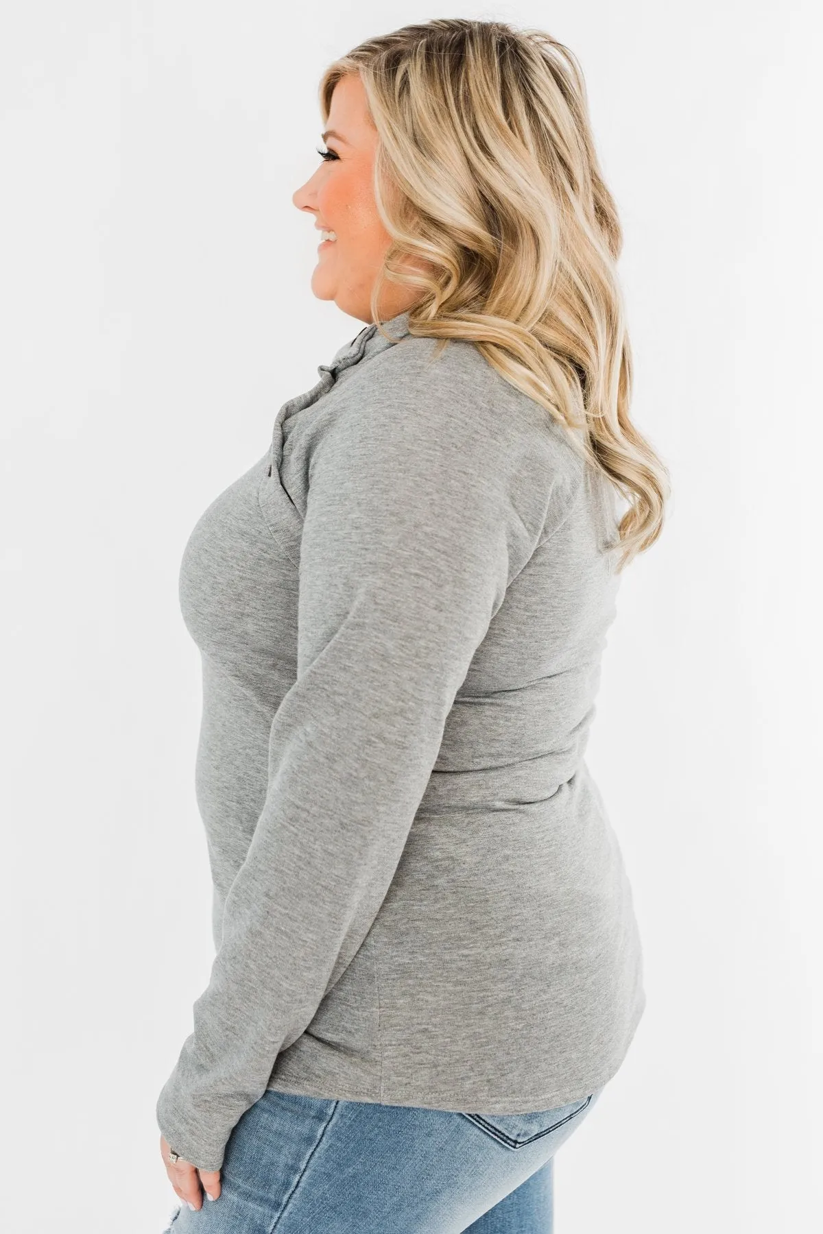 Life Goes On Button Detail Pullover Top- Grey