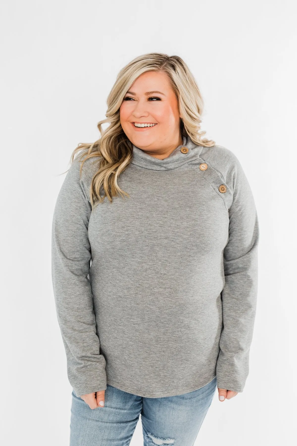 Life Goes On Button Detail Pullover Top- Grey