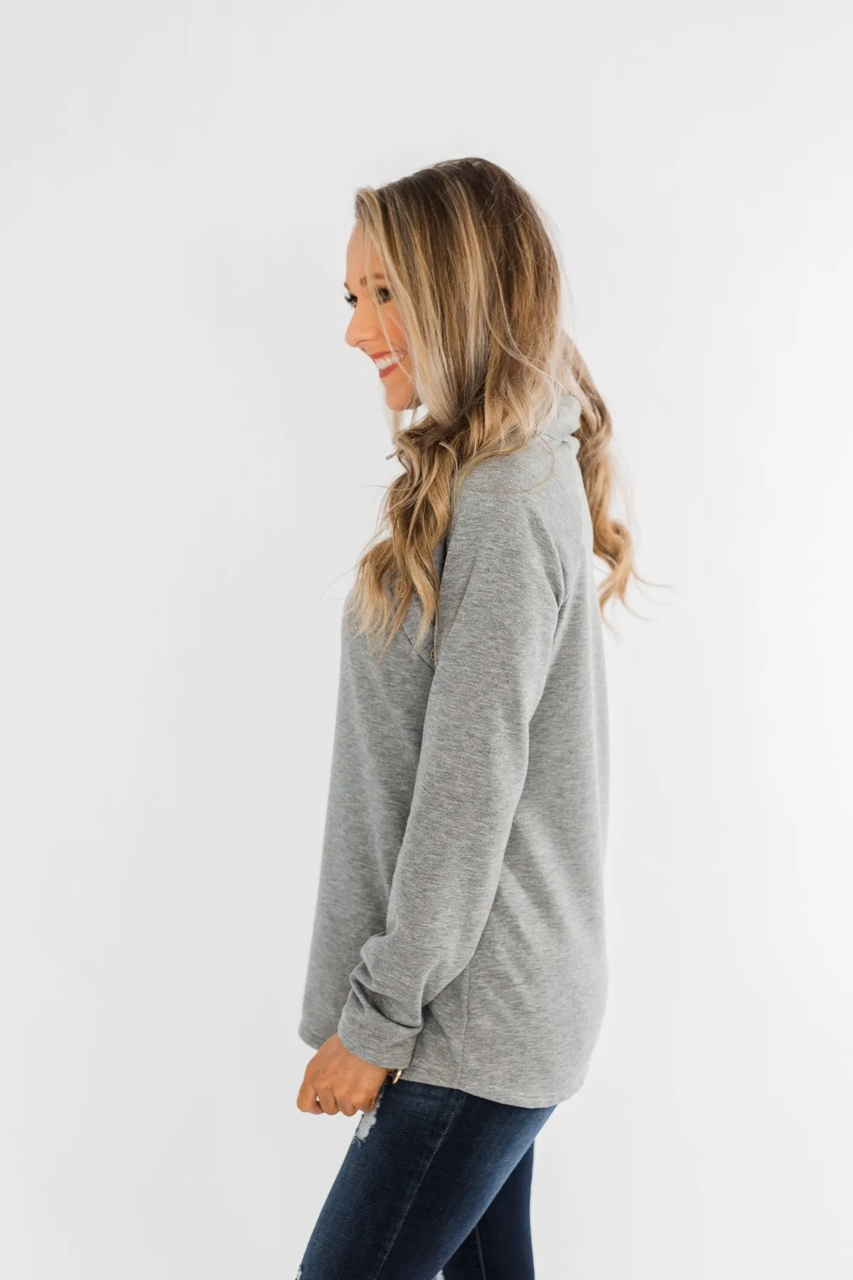 Life Goes On Button Detail Pullover Top- Grey