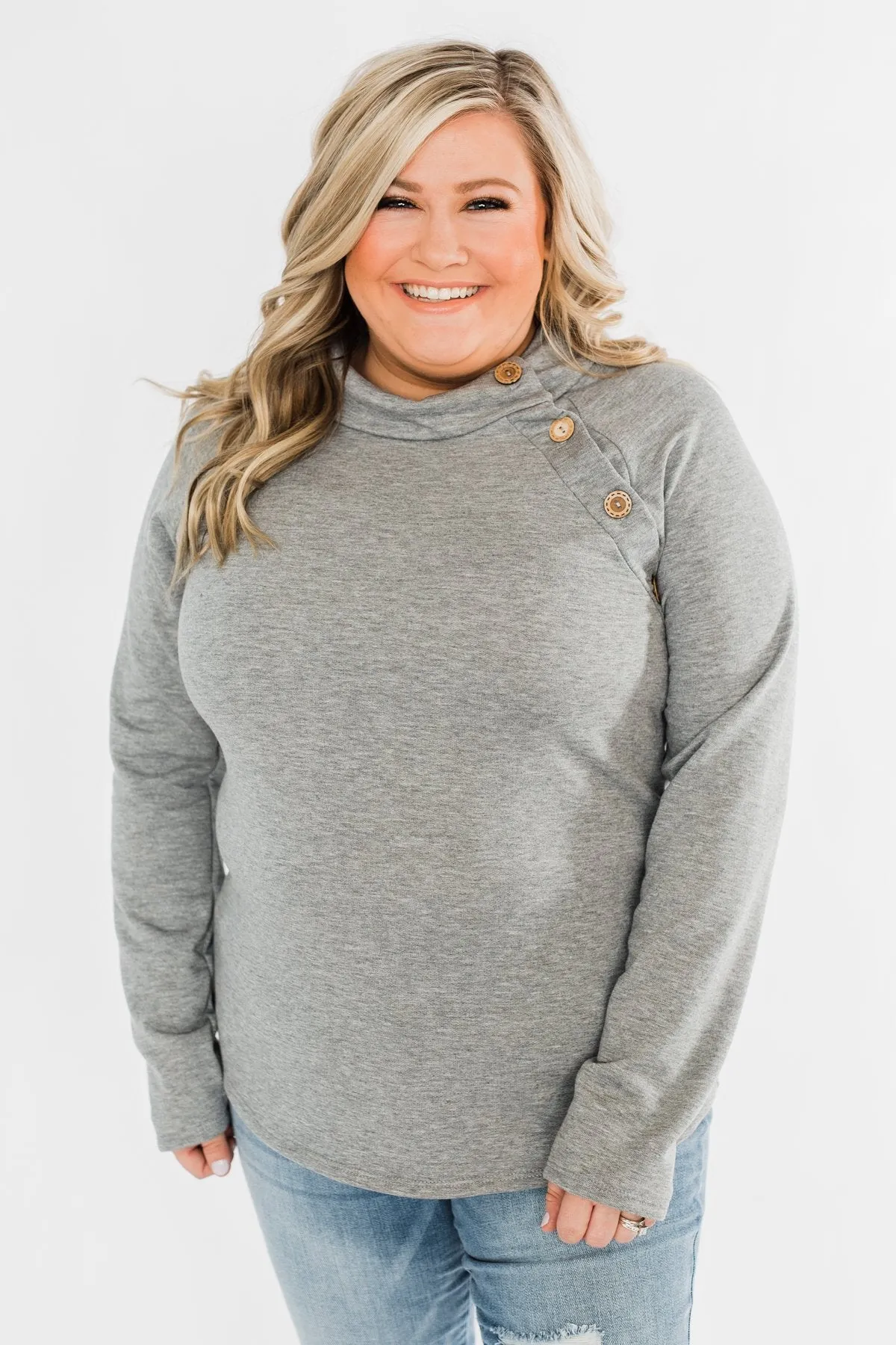 Life Goes On Button Detail Pullover Top- Grey