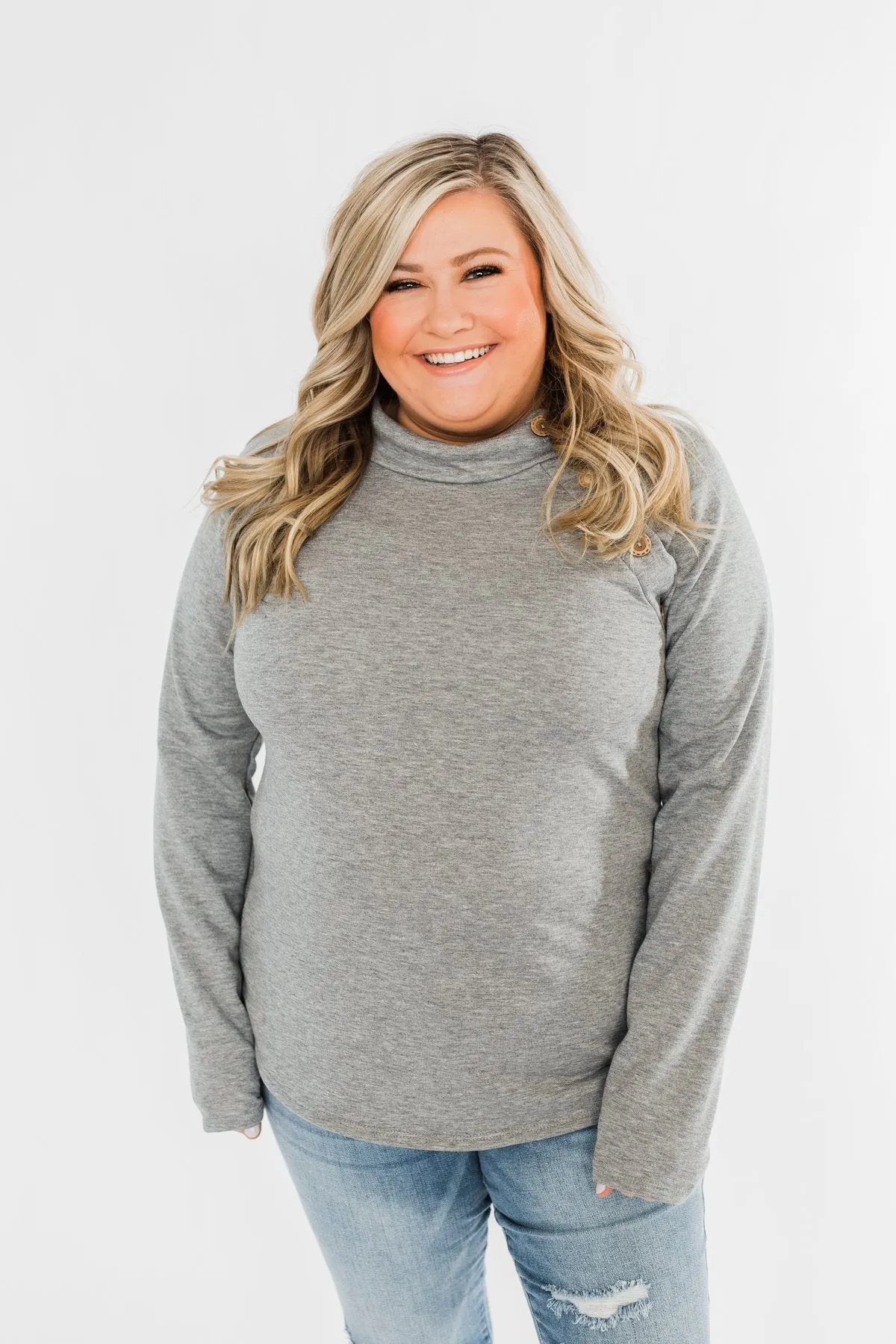 Life Goes On Button Detail Pullover Top- Grey