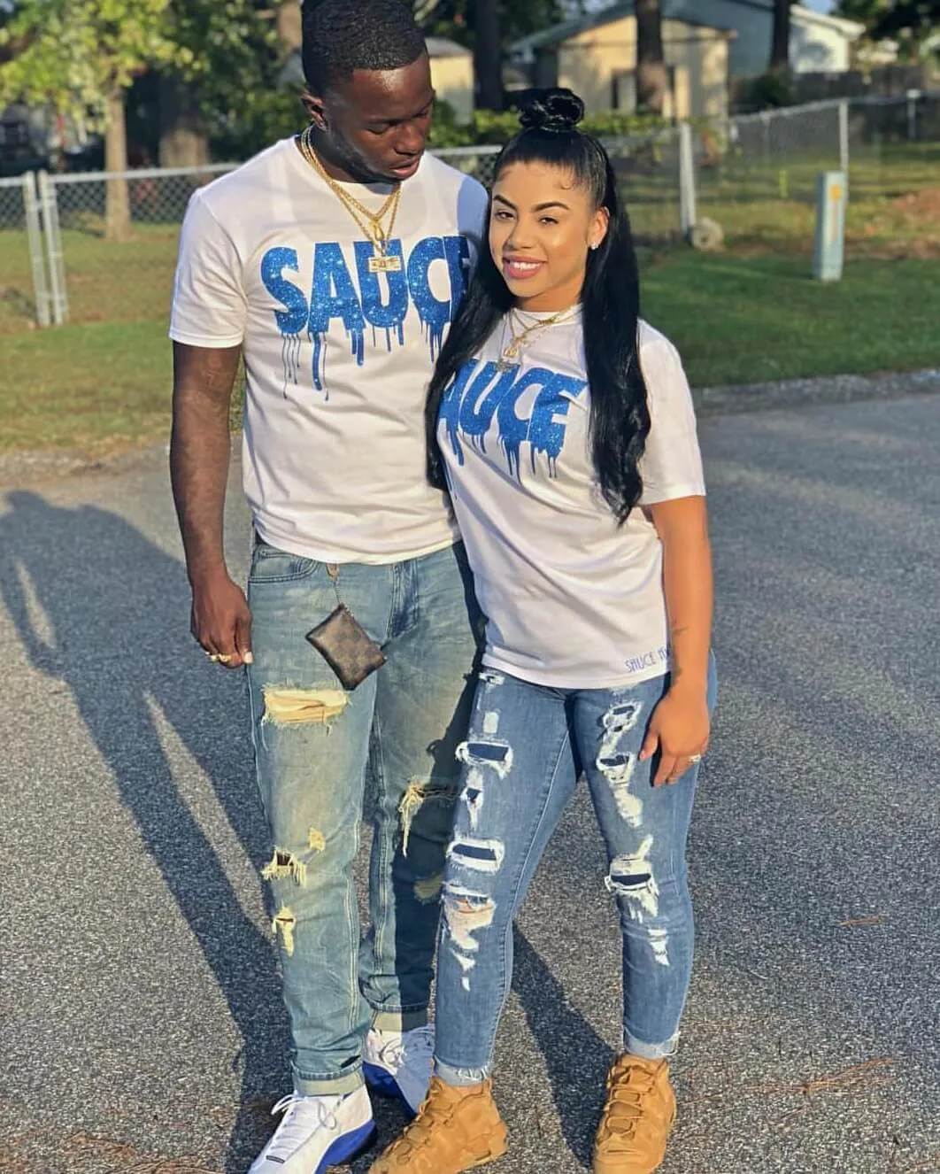 Light Blue Glitter Sauce | White Tee