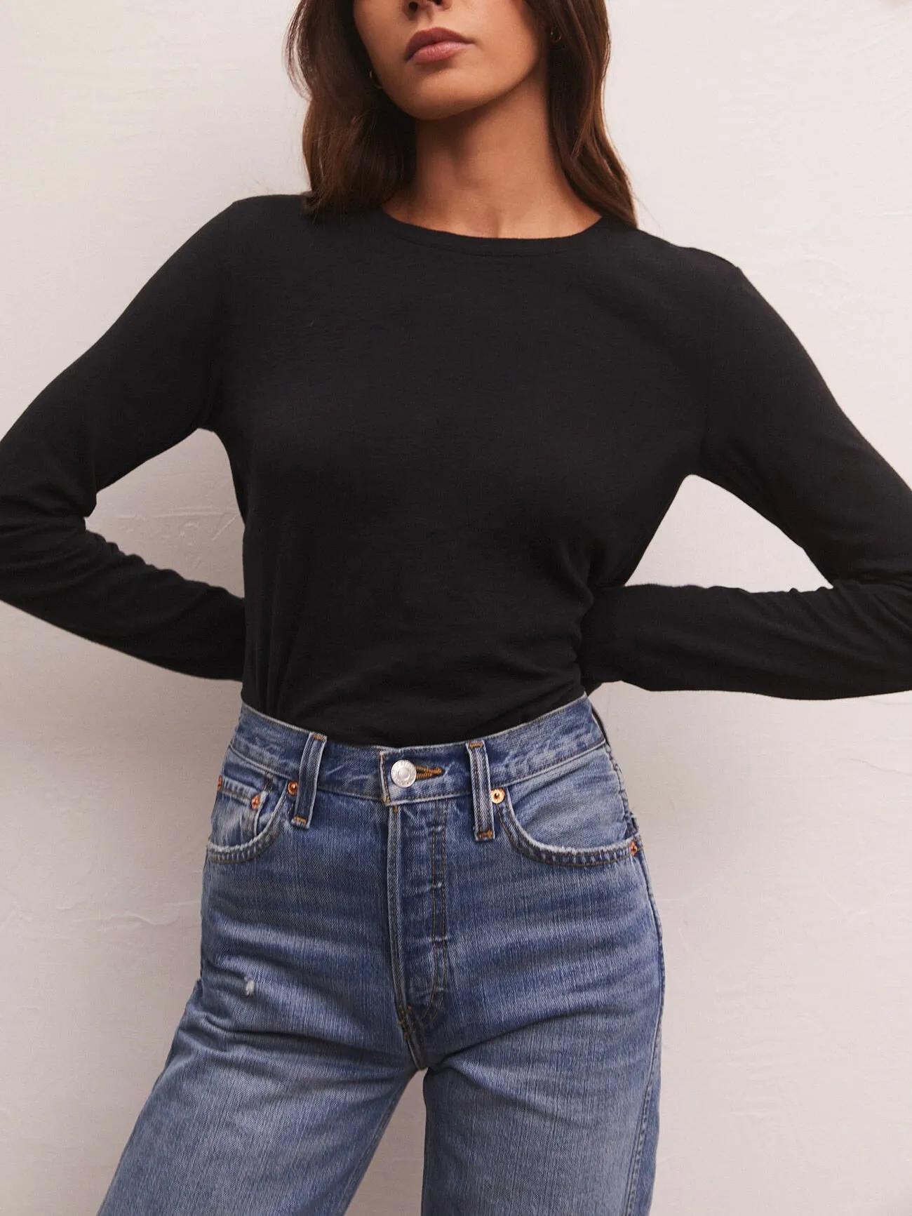 Long Sleeve Modern Slub Tee - Black