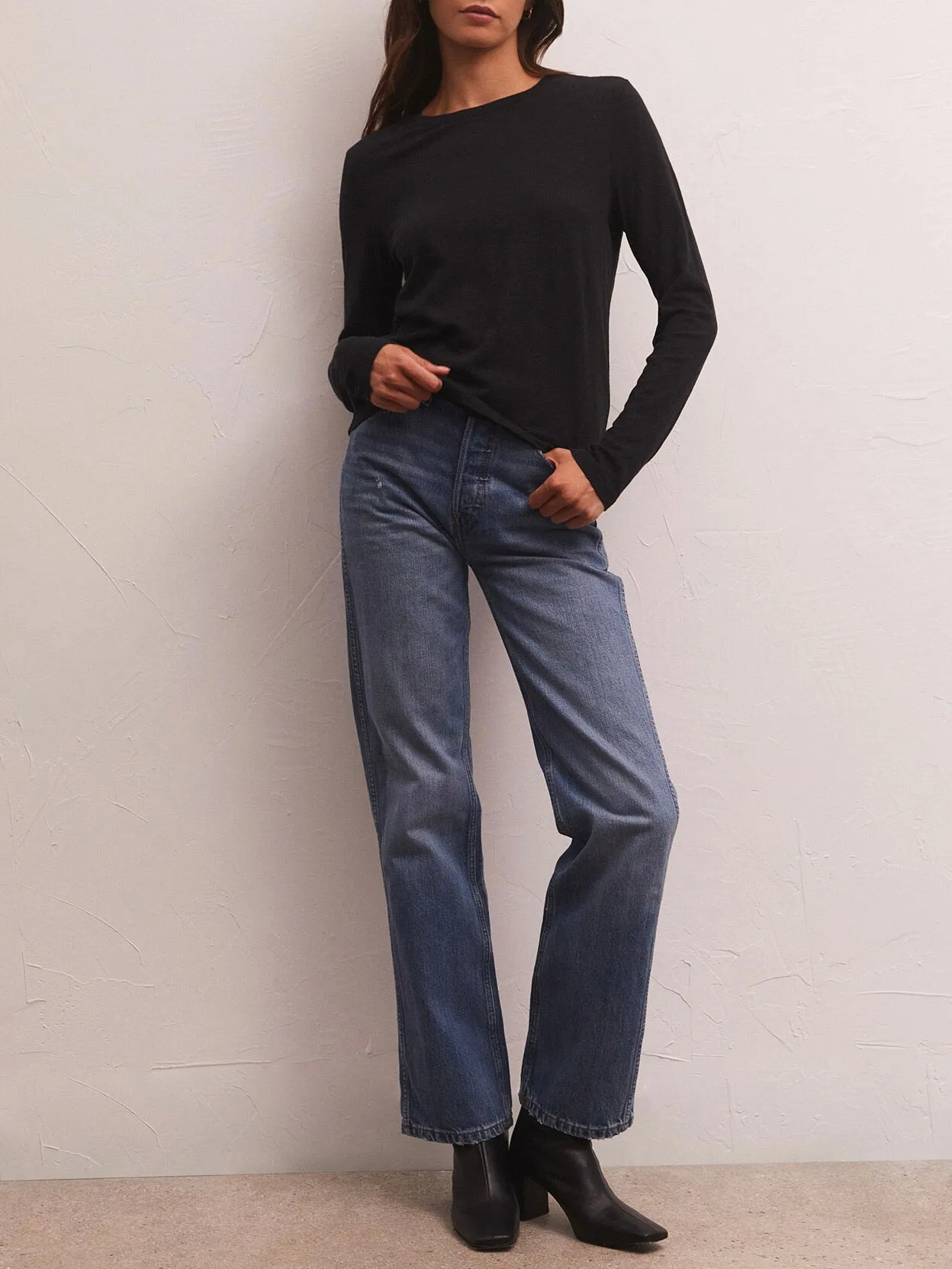 Long Sleeve Modern Slub Tee - Black