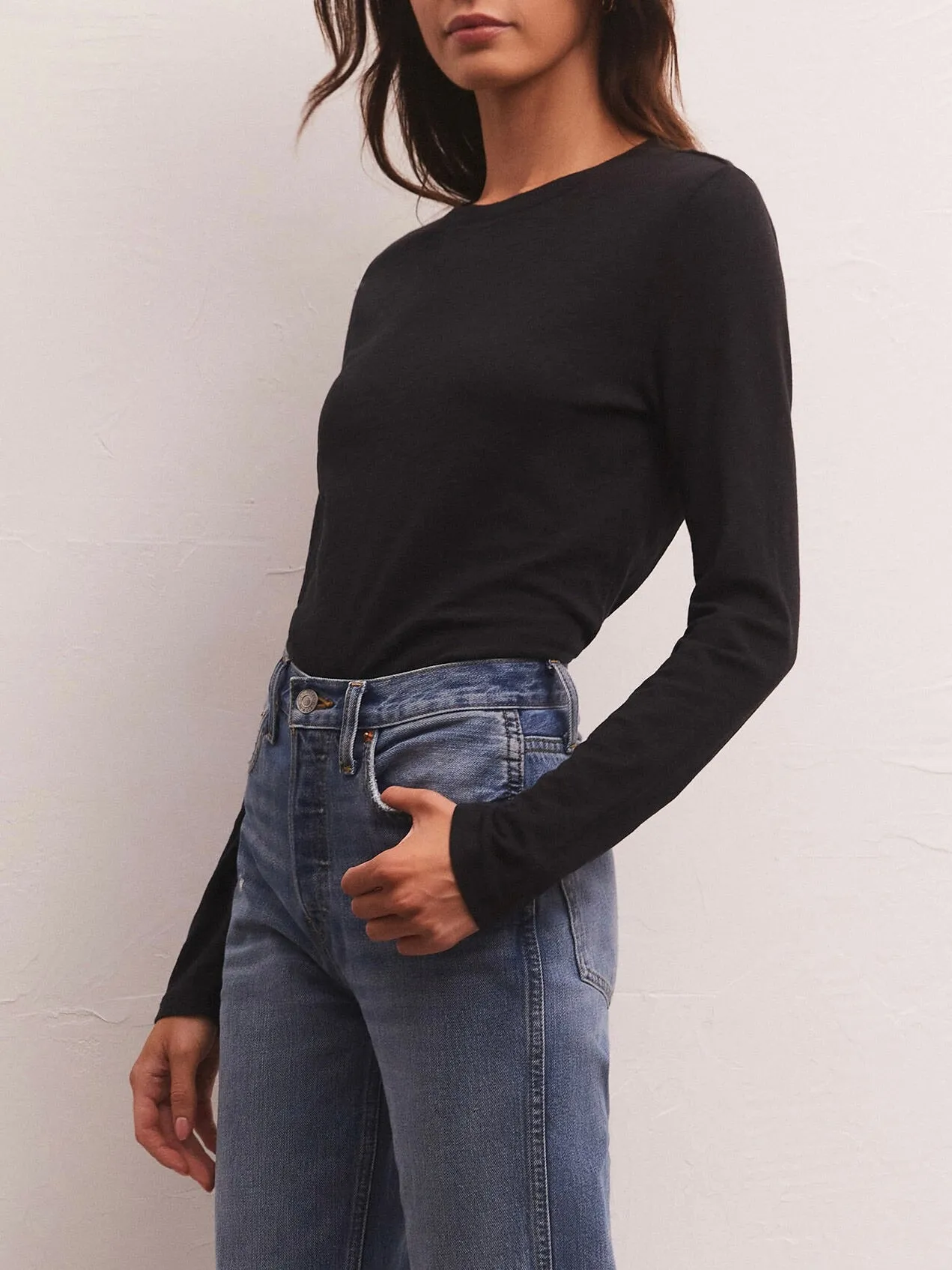 Long Sleeve Modern Slub Tee - Black