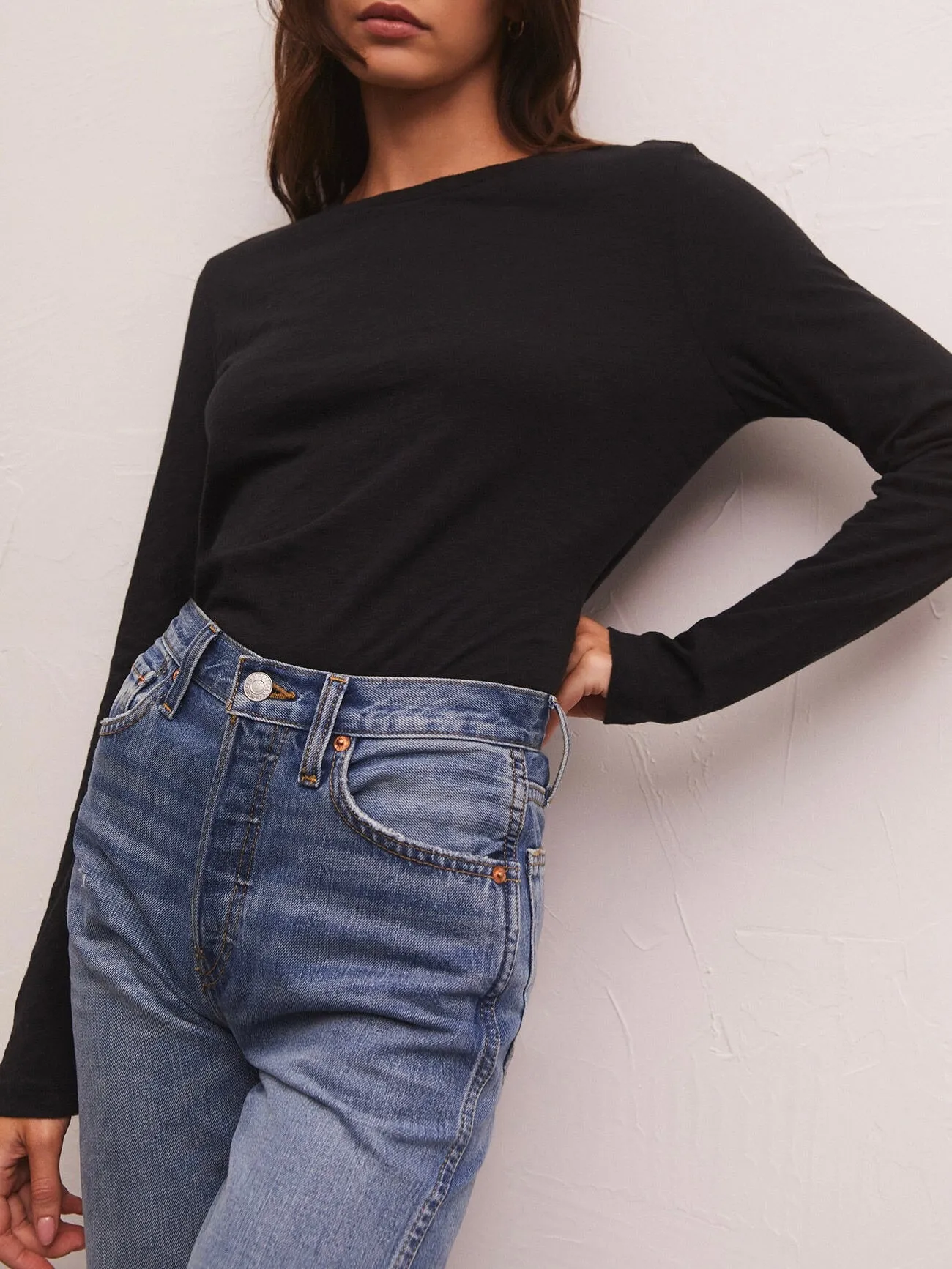 Long Sleeve Modern Slub Tee - Black