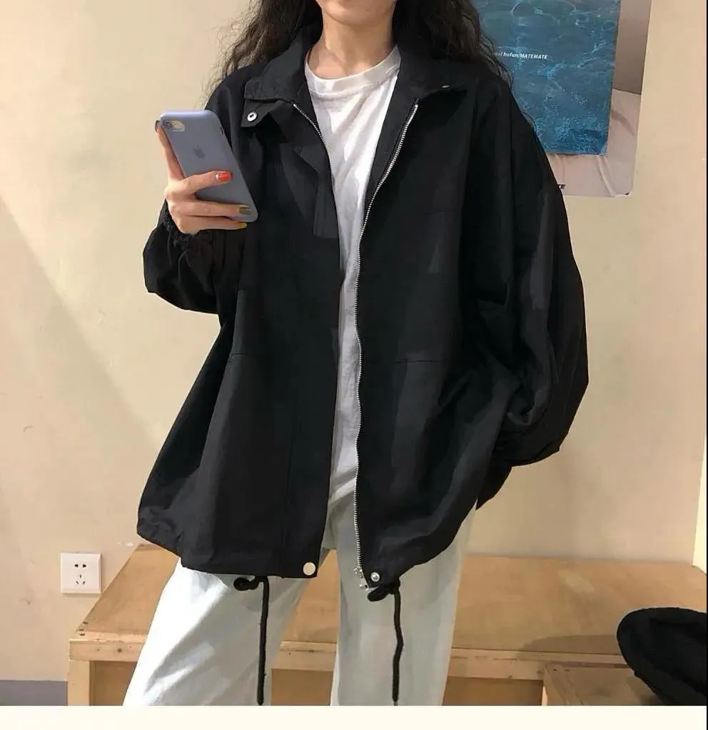 Loose High Neck Style Solid Basic Jacket
