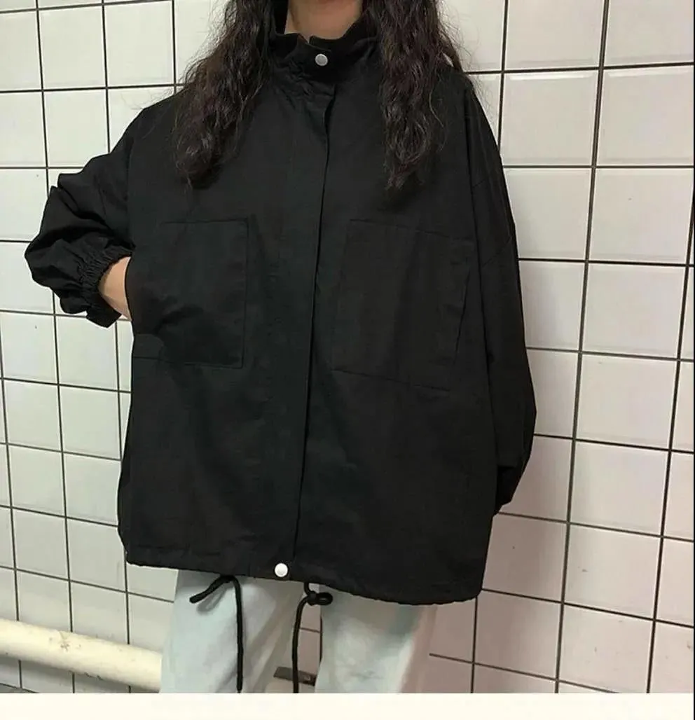 Loose High Neck Style Solid Basic Jacket