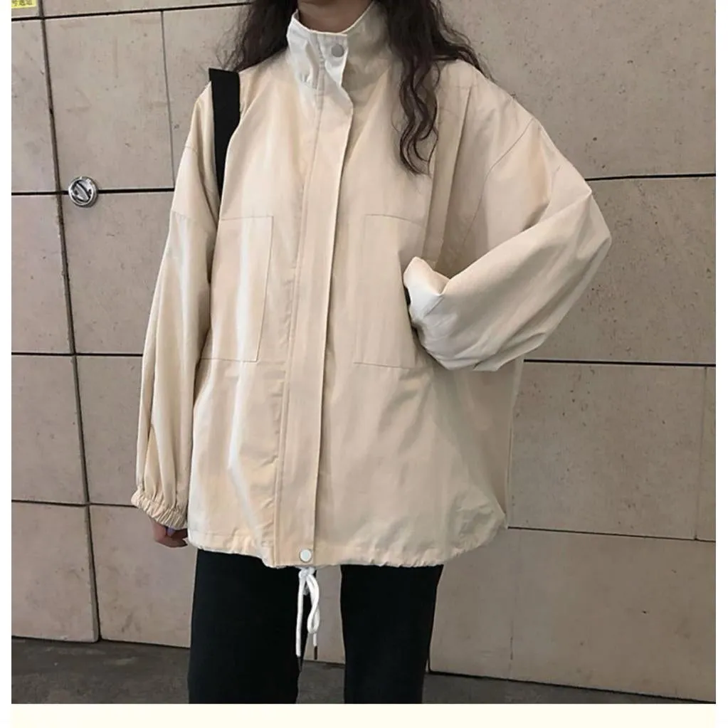 Loose High Neck Style Solid Basic Jacket