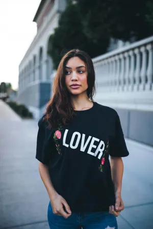 Lover (White) | Floral Black Tee (=)