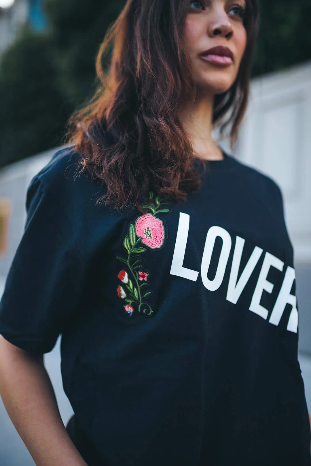 Lover (White) | Floral Black Tee (=)