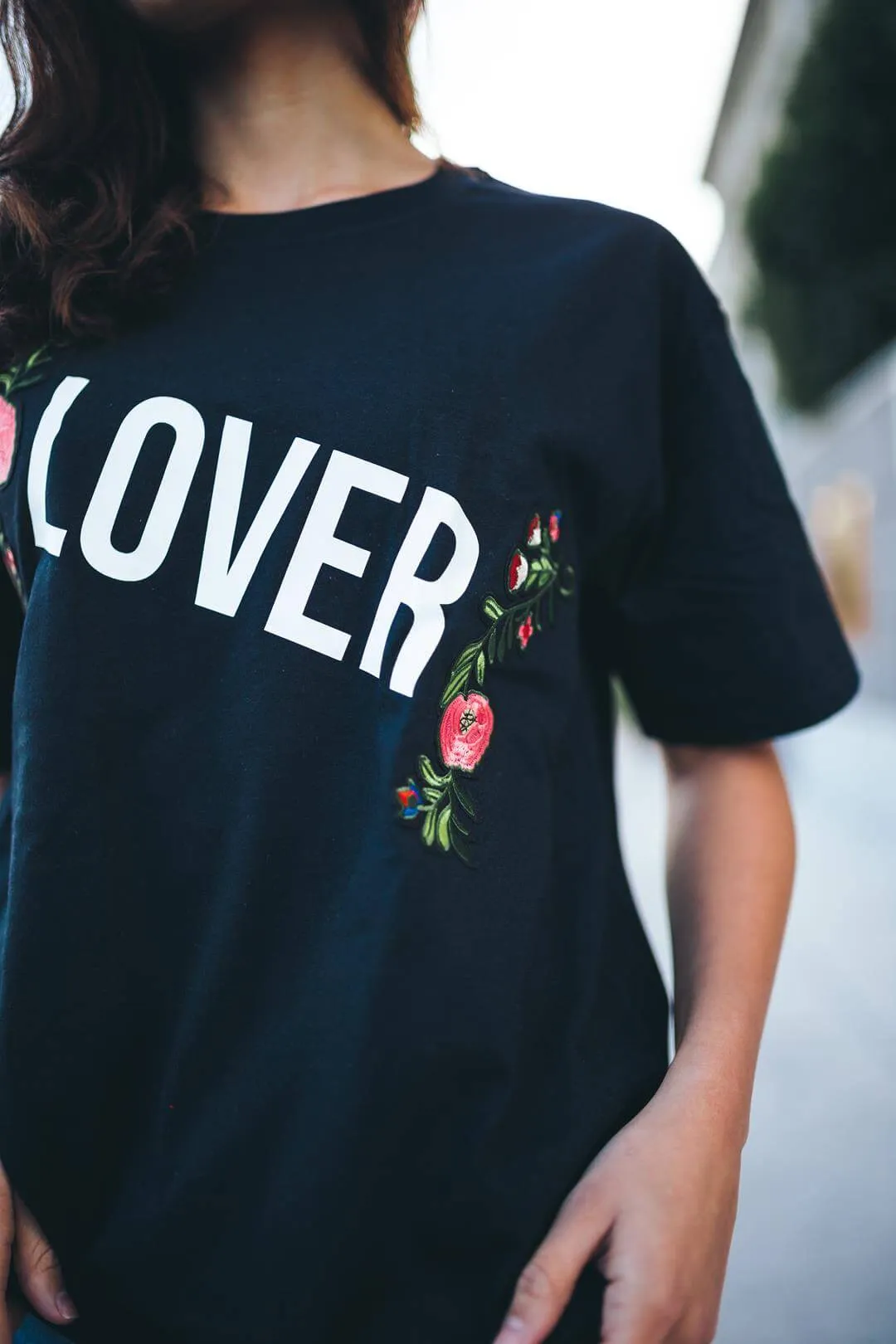 Lover (White) | Floral Black Tee (=)