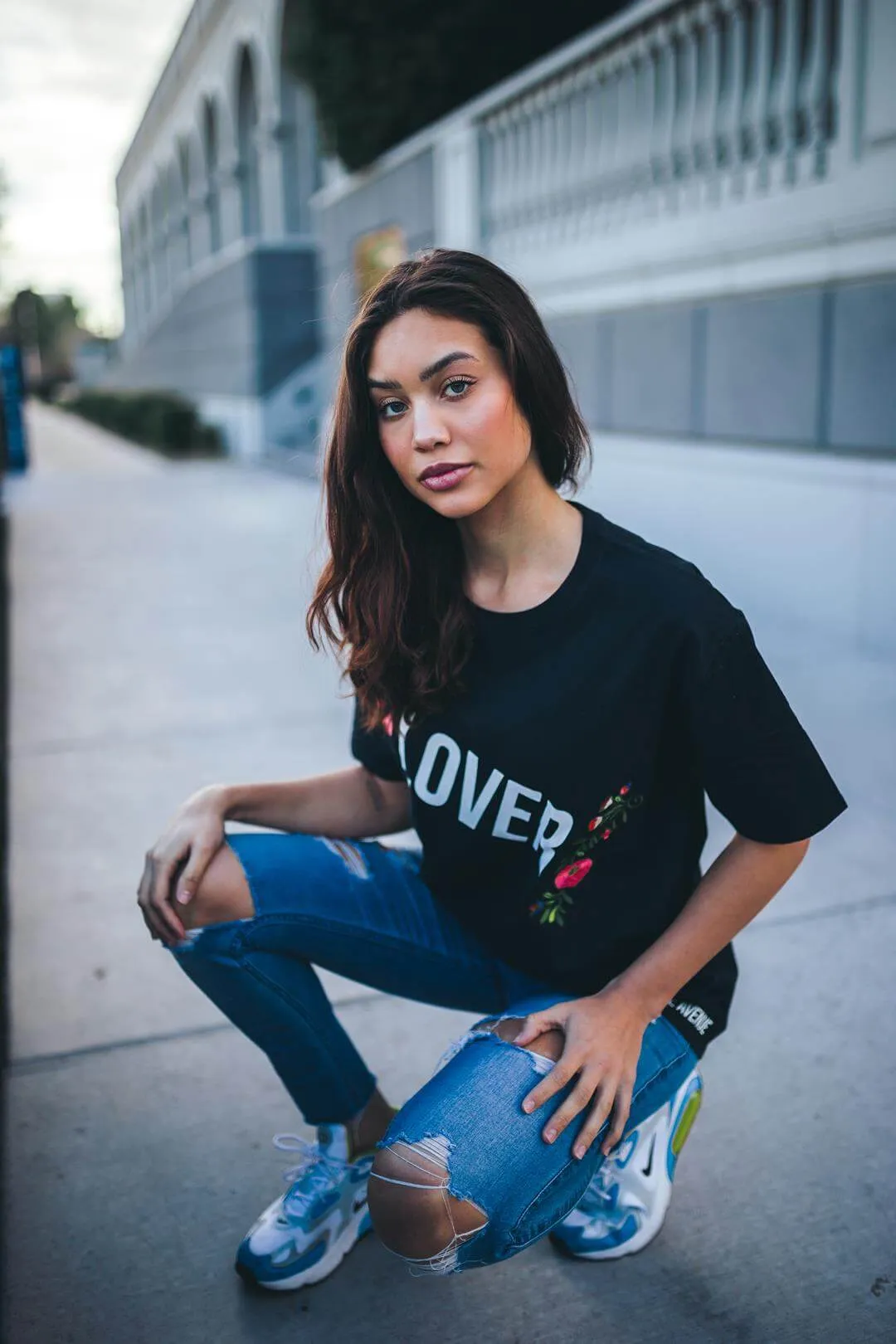 Lover (White) | Floral Black Tee (=)