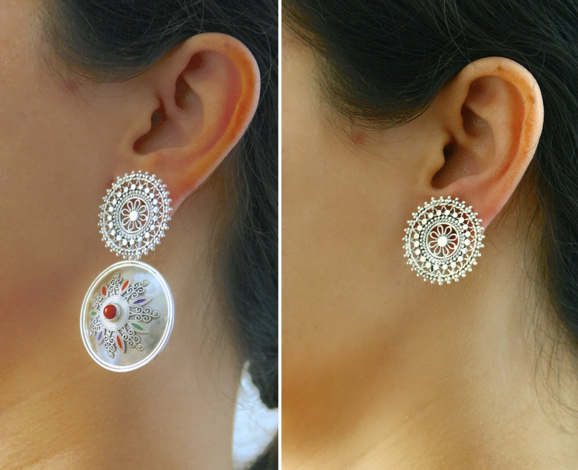 Magnificent, statement earrings with a detachable filigree top