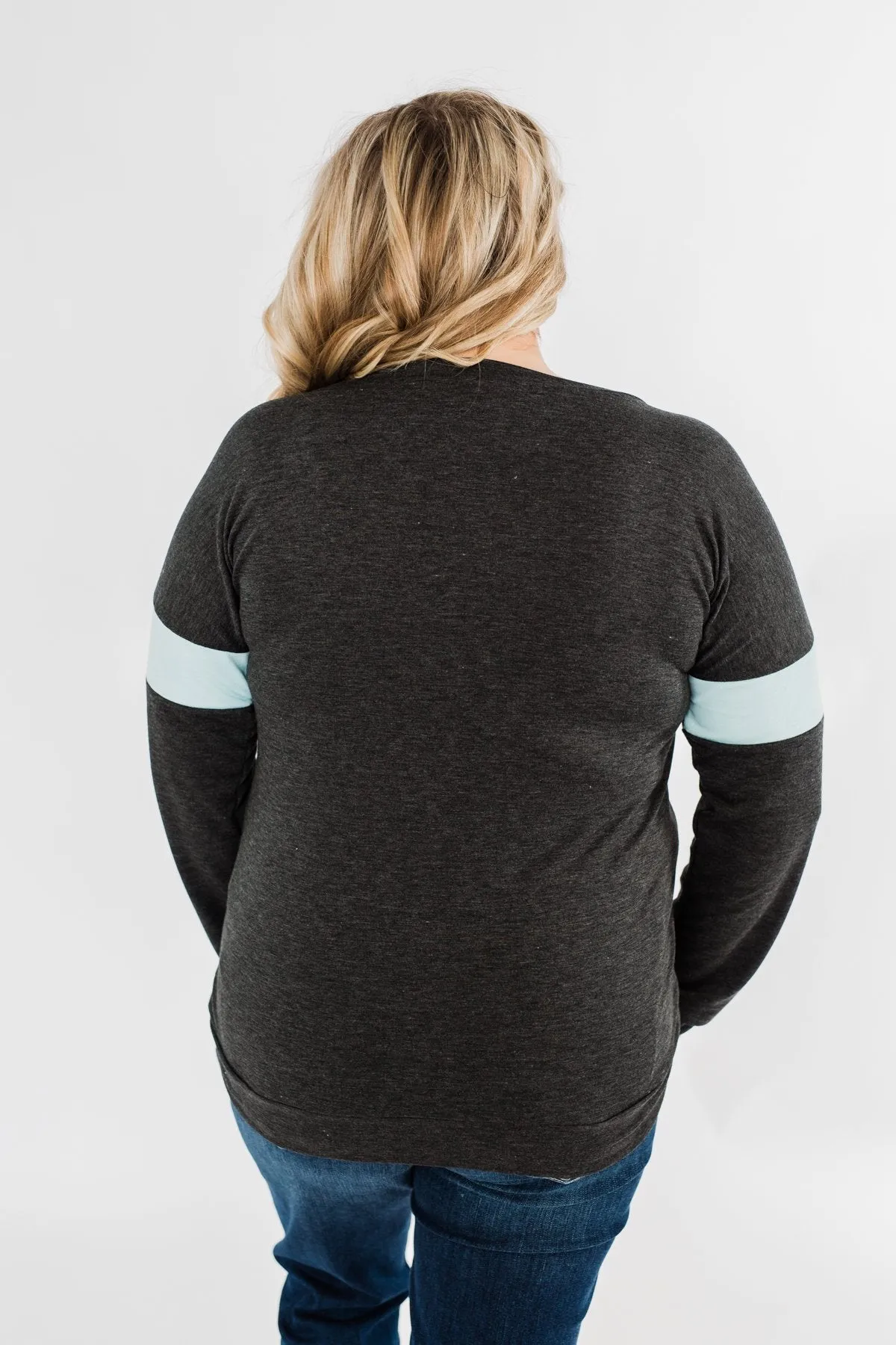 Make No Mistake Long Sleeve Top- Charcoal & Powder Blue