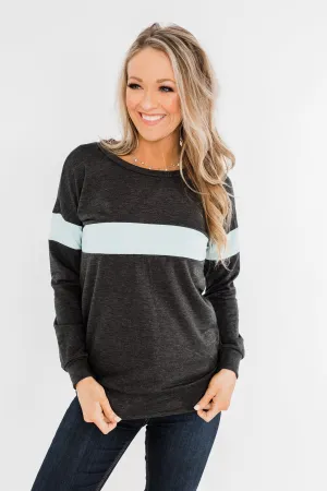 Make No Mistake Long Sleeve Top- Charcoal & Powder Blue