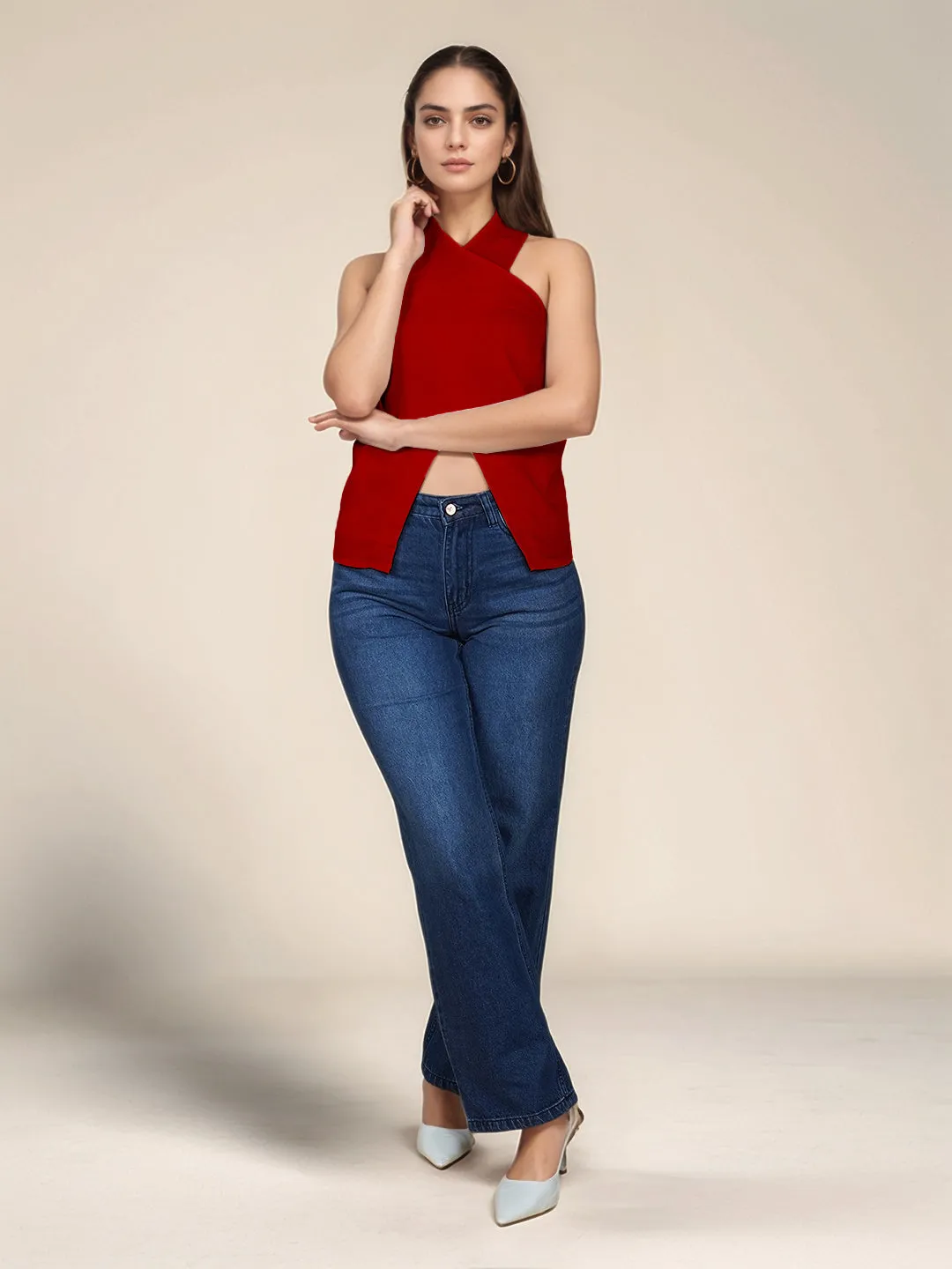 Maroon Solid Slim Fit Top