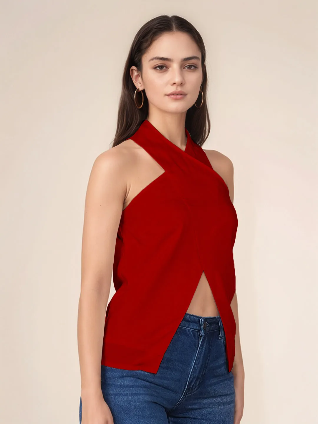 Maroon Solid Slim Fit Top