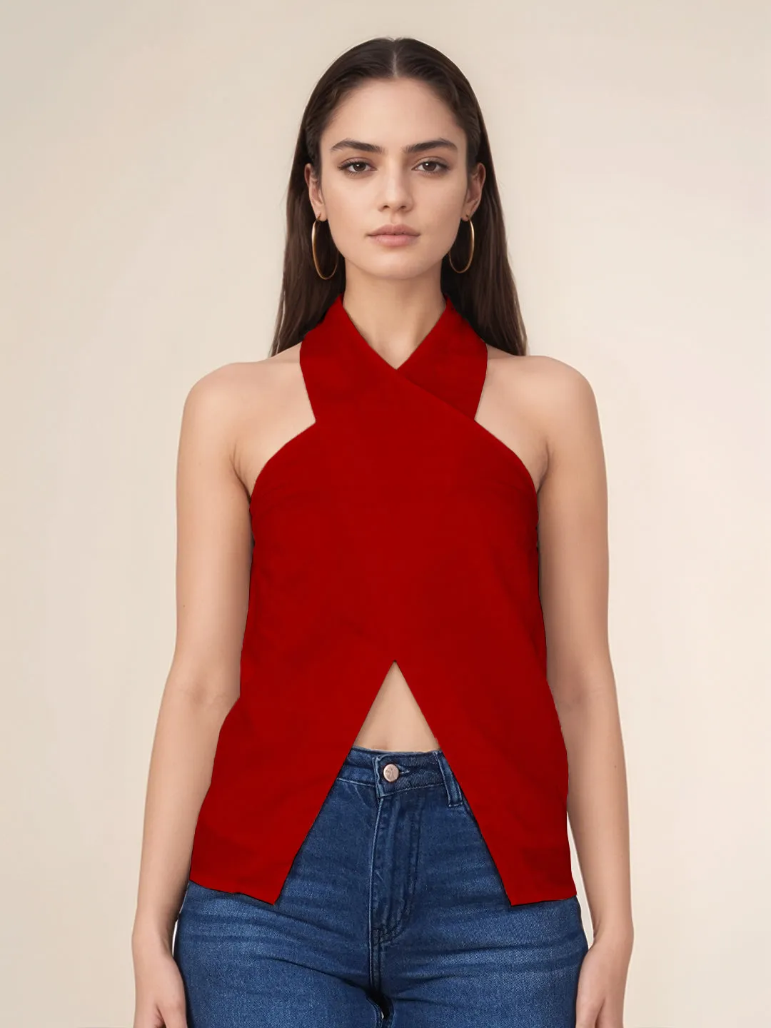 Maroon Solid Slim Fit Top