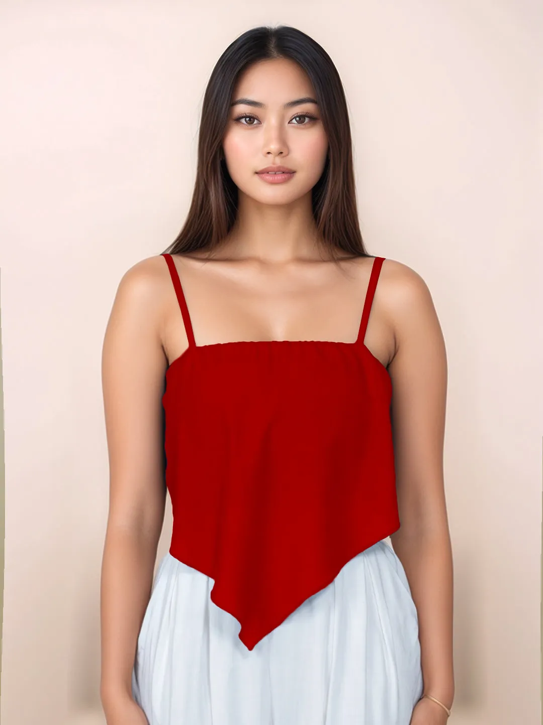 Maroon Solid Square Neck Crop Top